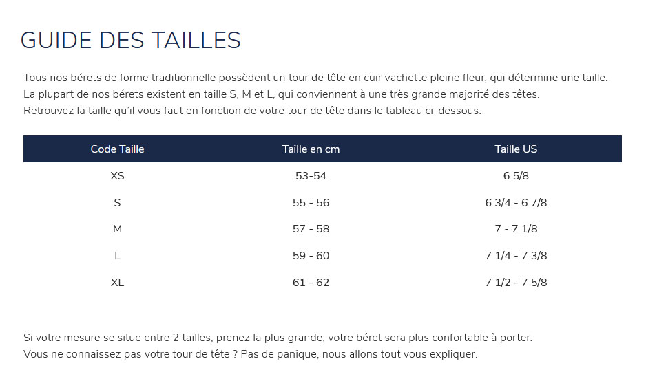 Laulhére Guide des Tailles