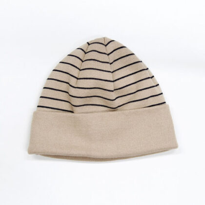 Strickmütze Umschlag Bio-Baumwolle gestreift GOTS - Beige