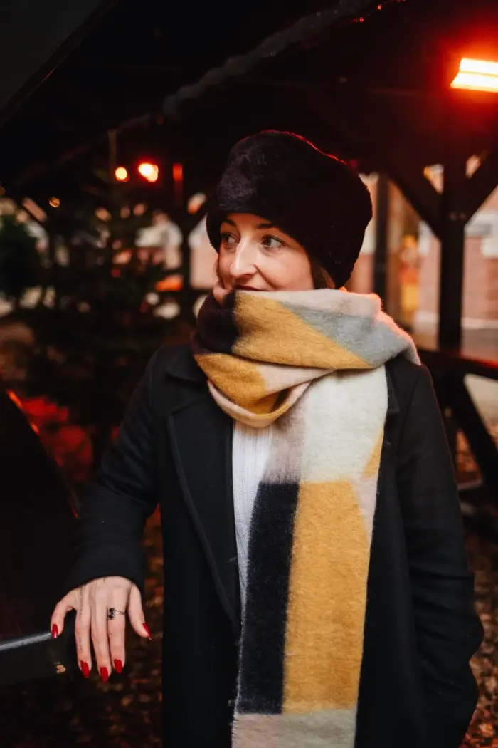 Bedacht Balsam Fake Fur Toque Seeberger gewebter Schal mit Karomuster