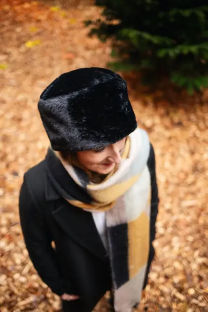 Bedacht Balsam Fake Fur Toque Seeberger gewebter Schal mit Karomuster