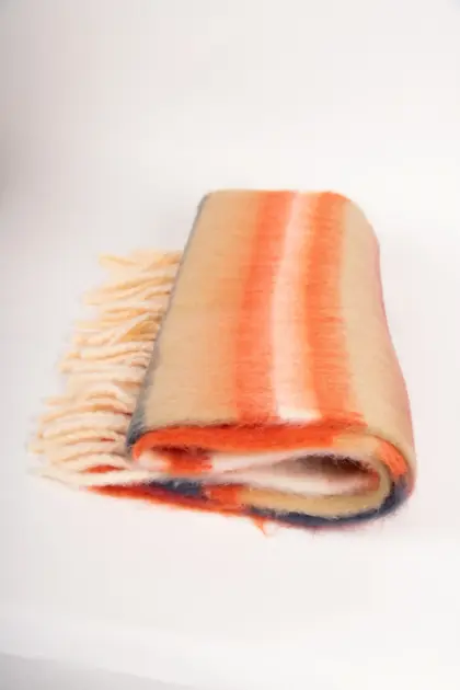 Seeberger gewebter Schal mit Streifen Kiesel Papaya